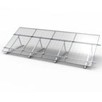 Adjustable aluminum solar panel mounting system with four angled brackets supporting transparent panels at an inclined angle.