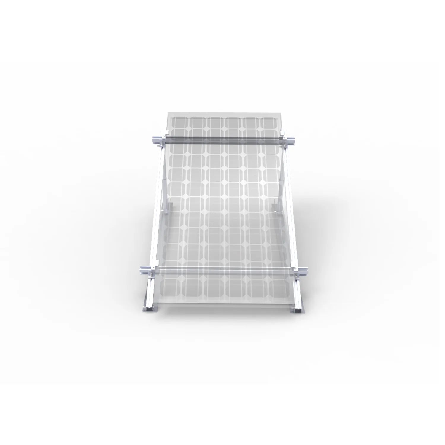 Adjustable solar panel mounting bracket with aluminum frame and hardware, tilted at angle, shown on white background.