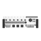 Solis 100kW three-phase grid-tied solar inverter top view showing five DC switches, central grid control dial, cooling fans, 