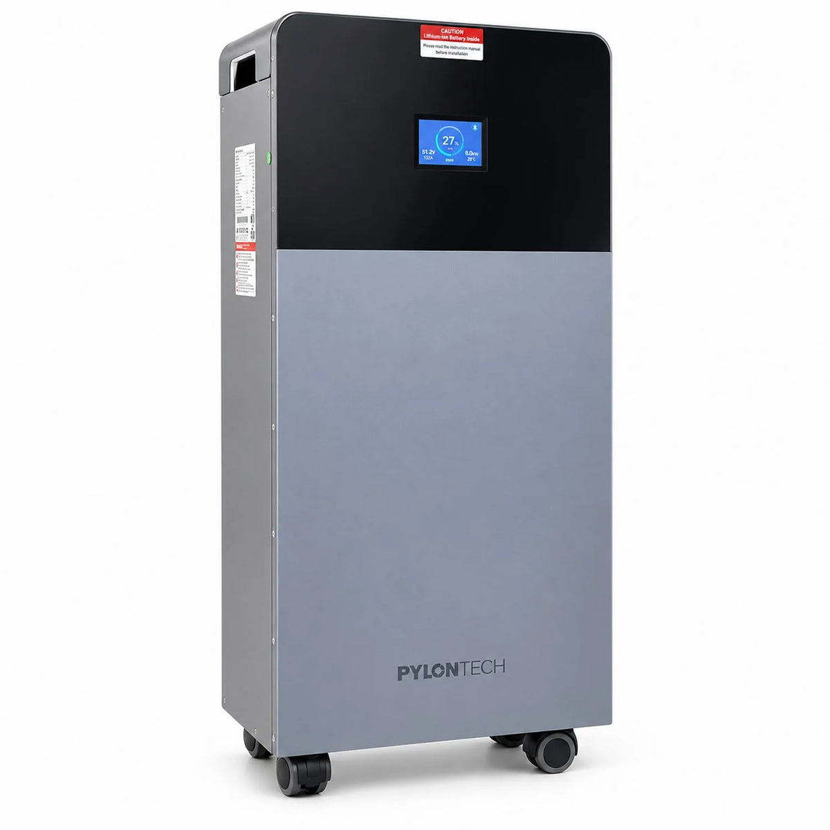 Pylontech Fidus PRO battery unit with gray lower panel and black upper section, digital display showing 27 degrees, mounted o