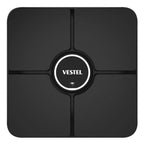 Vestel AC Quatro EV charger, black square wall-mounted device with central circular touchscreen displaying brand name and Wi-