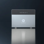 Hoymiles HiBattery 4020 X battery storage unit displayed front-on against dark background, showing digital display panel and 