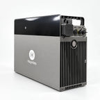 Hoymiles HiBattery 4020 X lithium battery storage unit with microinverter, showing gray casing with black top panel and verti