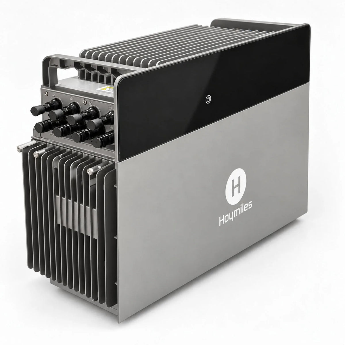 Hoymiles HiBattery 4020 X lithium battery storage unit with integrated microinverter, showing stacked modules with heat sink 