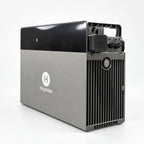 Hoymiles HiBattery 4020 X lithium battery storage unit with gray casing, black top panel, and integrated microinverter with c