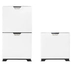 Three white Voltacon energy storage cabinets shown front view, displaying stacked battery unit configurations.
