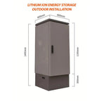 Dimension diagram of gray metallic outdoor battery cabinet with measurements: 600mm width, 1495mm height, 1195mm depth, and 3