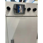 White lithium battery cabinet control panel with three black cable entry ports, central display window, and lower access door