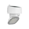 White solar motion sensor wall light with adjustable head and mesh lens, shown against plain background.