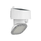 White solar motion sensor wall light with adjustable head and mesh lens, shown against plain background.