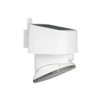 White solar-powered wall light with motion sensor, featuring metal grille detail and mounting bracket, isolated on white back