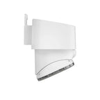 White solar motion sensor wall light with metal trim band, shown at angle against white background.