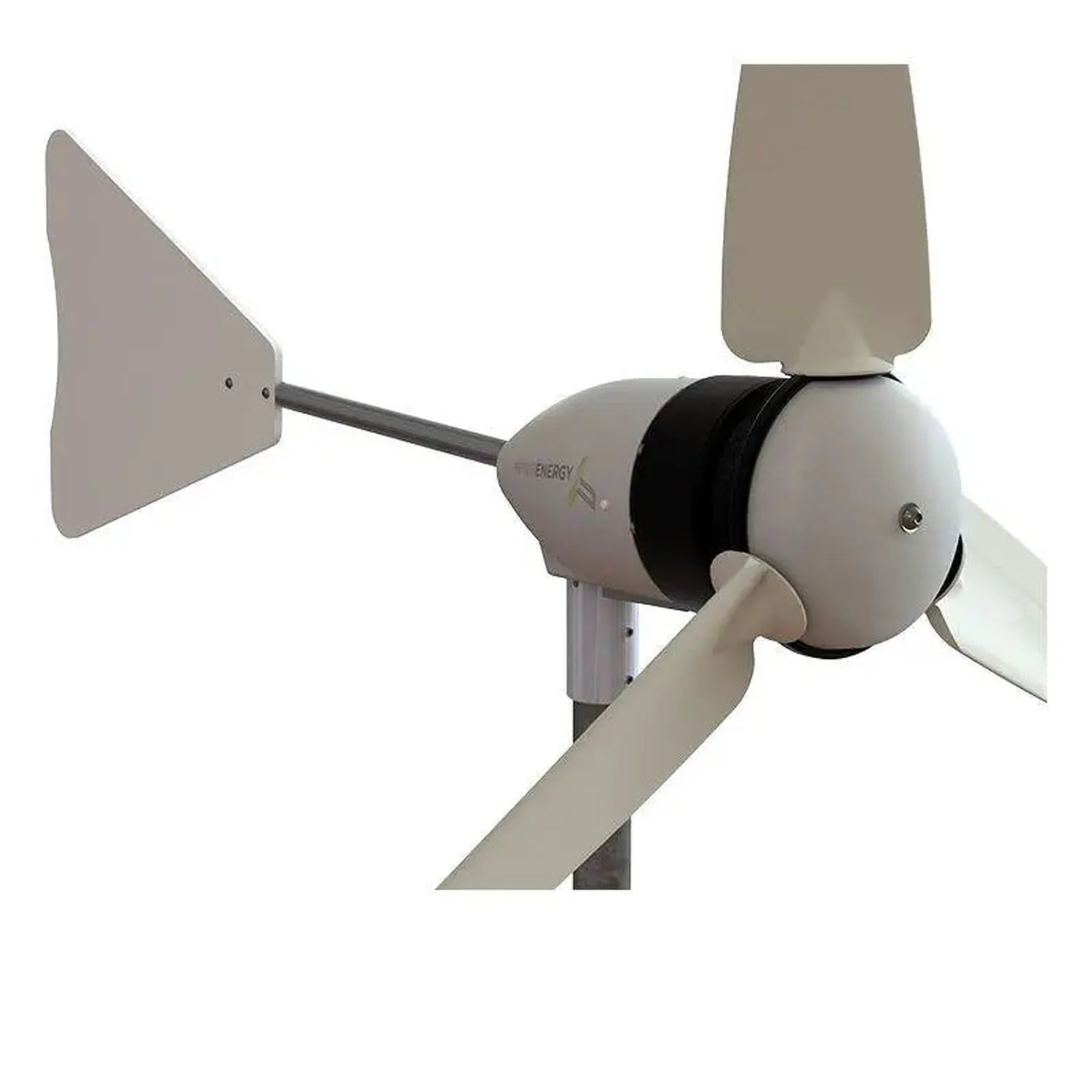 Tower Kit for FuturEnergy AirForce 1 wind turbine, showing assembled components with motor housing, rotor blades, tail vane, 
