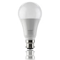 Voltagon LED globe bulb with B22 bayonet base, white diffuser, and specifications printed on lower body against white backgro