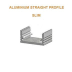 Aluminium straight profile slim U-channel with vertical fins, technical product illustration diagram.