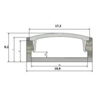 Technical dimension diagram of an aluminium LED profile showing measurements of 17.2 cm width, 8.2 cm height, and 18.8 cm dep