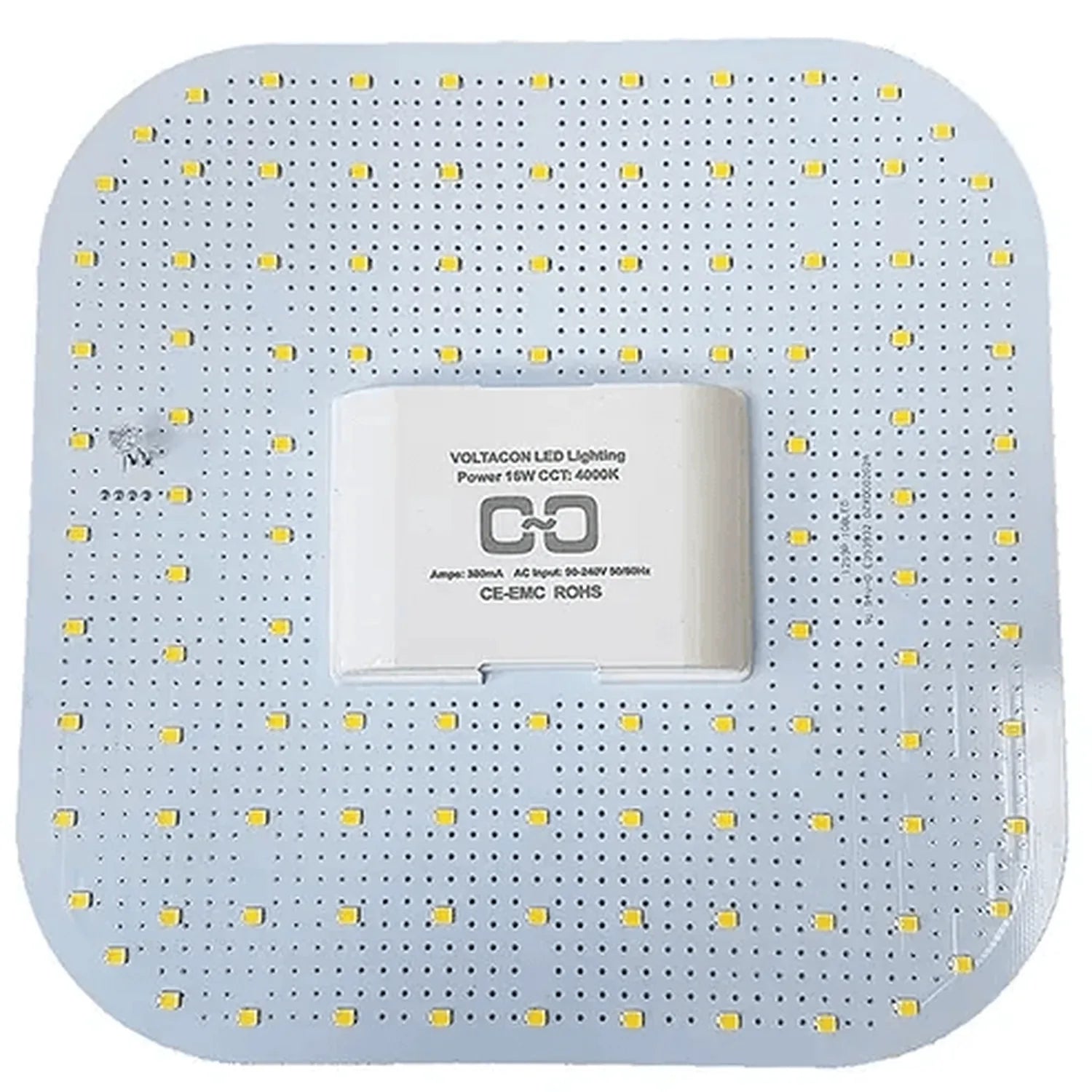 VOLTAGON LED 2D lamp module with yellow square LEDs and driver unit mounted on back plate.
