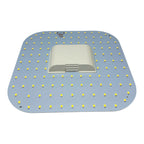 LED 2D lamp module with yellow square LEDs arranged on blue circuit board and white connector housing, top view.