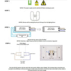 Installation guide showing four steps to retrofit fluorescent 2D lamps with LED 2D lamps, including wiring diagrams and base-
