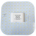 Square LED panel with yellow-white diodes and central driver module, top-down product view.
