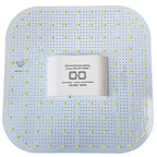 Square LED panel with yellow-white diodes and central driver module, top-down product view.