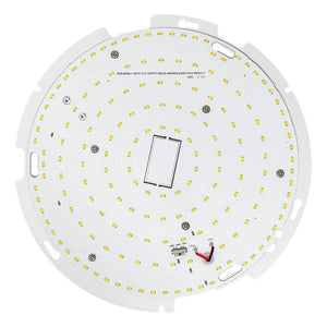 Circular LED circuit board with 168 yellow-white LEDs arranged in concentric rings, mounting holes, and central connector ter