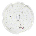 Round LED panel circuit board with yellow SMD chips, mounting holes, and central connector, viewed from above.
