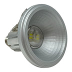 White LED PAR38 bulb with reflector showing yellow LED elements inside, product shot on white background.