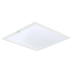 White square LED ceiling panel light fixture shown at an angle against a white background.