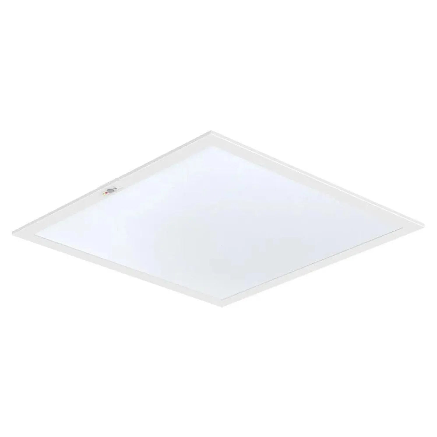 White square LED ceiling panel light fixture shown at an angle against a white background.