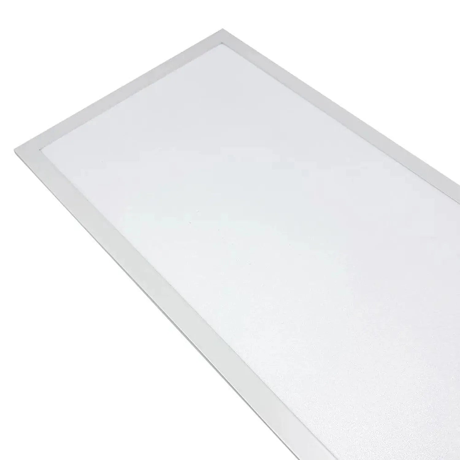 White rectangular LED panel light with slim frame, shown at an angle against white background.