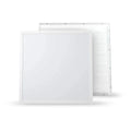 White square LED panel light shown front and back view, displaying frame and internal mounting structure.