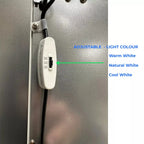White LED panel light controller mounted on wall showing adjustable color temperature settings: Warm White, Natural White, an
