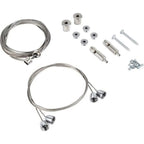 Wire suspension kit for LED panel lights with cables, connectors, mounting hardware, and screws displayed on white background