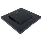 Black 1-gang 2-way light switch mounted on square wall plate with indicator light visible at top