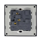 Rear view of electrical socket switch showing internal wiring terminals and BS1363 SASO 2203 double pole specifications.
