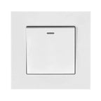 White 1-gang 2-way light switch with indicator light mounted on light gray wall plate