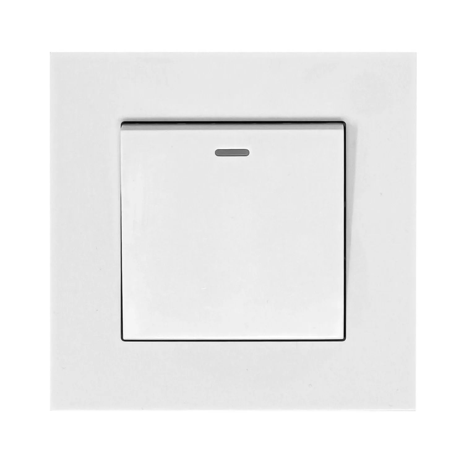 White 1-gang 2-way light switch with indicator light mounted on light gray wall plate