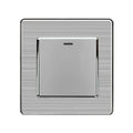 Brushed stainless steel 1-gang 2-way light switch with square faceplate and centered rocker button.