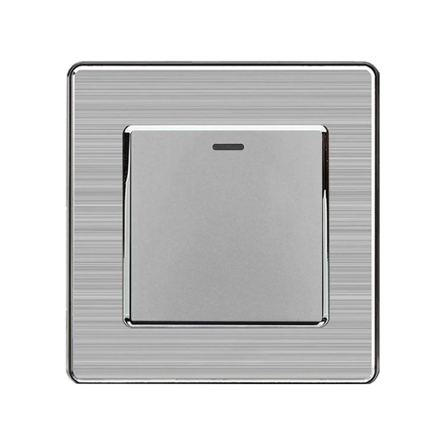 Brushed stainless steel 1-gang 2-way light switch with square faceplate and centered rocker button.