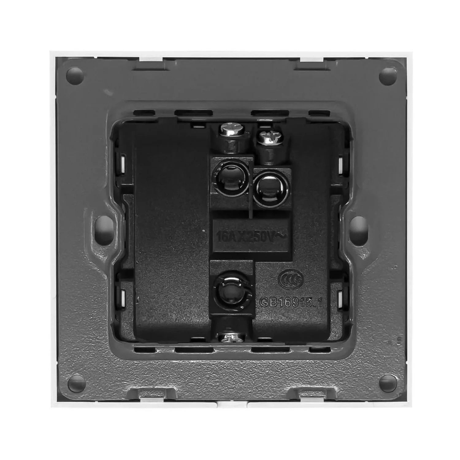 Rear view of electrical switch mechanism showing internal wiring terminals and GB16913.1 certification marking on black housi