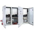 Triple Silent Off-Grid Power Cabinet with open doors revealing internal inverters, electrical components, circuit breakers, a