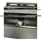 Interior view of LED flood light fixture showing dual ribbed cooling fins and mounting bracket with adjustment slots.