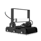 Black 240W LED flood light with aluminum reflector and mounting bracket, front product view against white background.