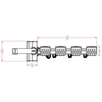 Dimension diagram of LED flood light fixture showing top view with measurements: 202mm height, 595mm width, 944mm depth, and 