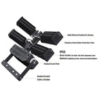 Exploded view diagram of 480W LED flood light showing high efficient cooling fin system, stainless steel cable protection tub