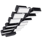 Modular LED flood light fixture with multiple swiveling heads mounted on adjustable arms, shown in product display angle.