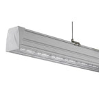 Attica LED linear light fixture with white housing, clear diffuser, and mounting antenna, angled product view.