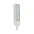 White LED PL bulb with horizontal 2-pin base and multiple rows of small yellow LED diodes arranged on front panel.