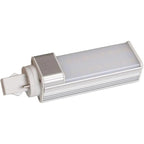 LED PL G24 2-pin bulb with white plastic housing and aluminum ribbed body, shown against white background.